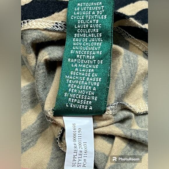 Lauren Ralph Lauren Women's Woven Cotton Black & Beige Tiger Stripe Tee, Size L - Picture 6 of 7